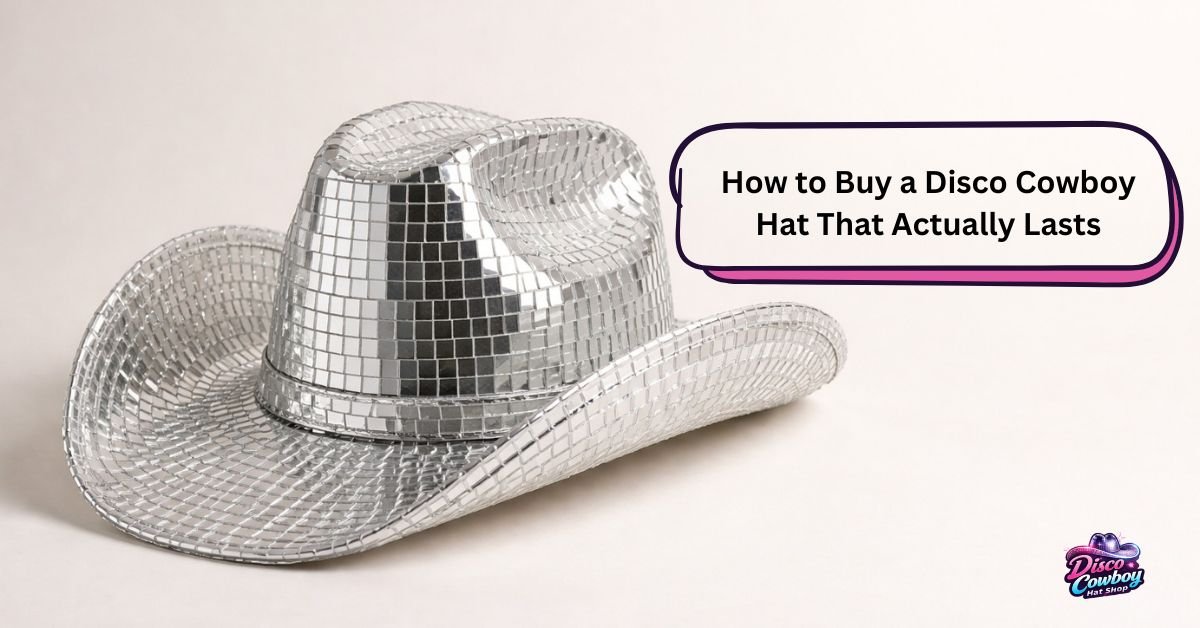 How to buy a durable disco cowboy hat with reinforced construction and evenly spaced mirror tiles